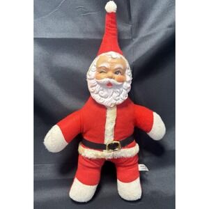 Yuletide Jolly Winking Santa Plush Doll Rubber Plastic Face 12" Korea